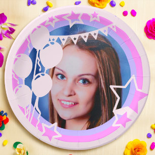 Pastel Colours Birthday Party Framed Photo Paper Plate