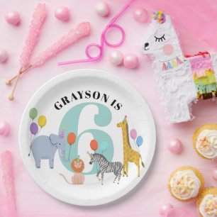 Pastel Colours Birthday Party Safari Animals  Paper Plate