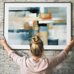 Pastel colours brushstrokes abstract geometric art poster