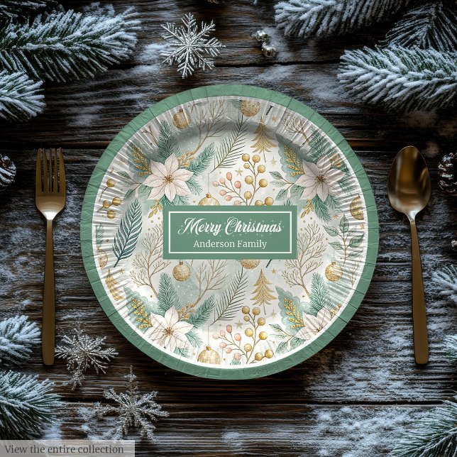 Pastel Colours Christmas Plates Elegant Sage Flora (Pastel Colors Christmas Plates Elegant Sage Floral)