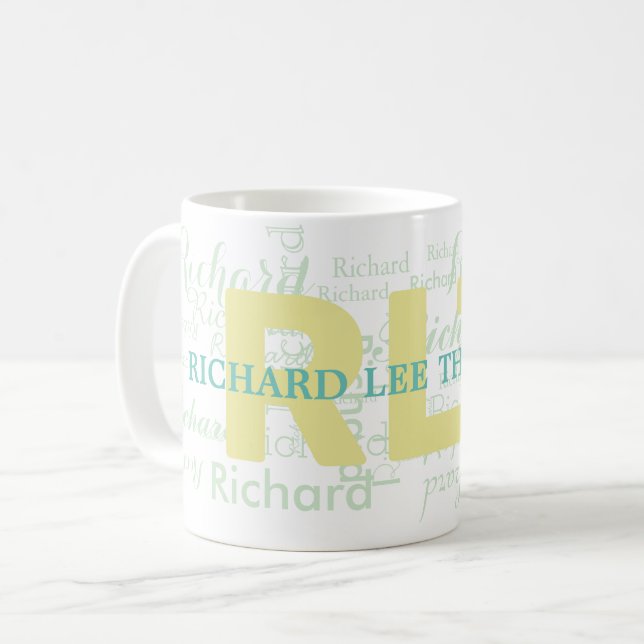 pastel colours clear light monogram coffee mug (Front Left)