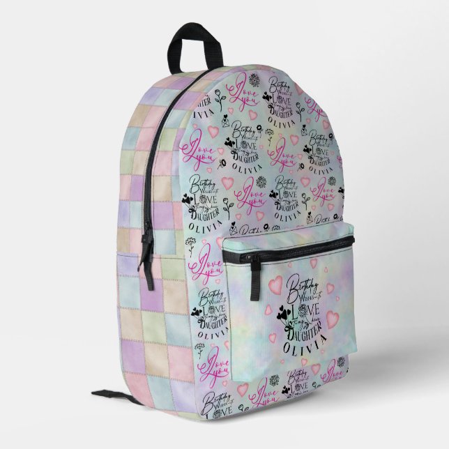 Pastel Colours Daughter Birthday Design  Printed Backpack (Back Corner Left)