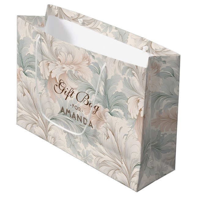 Pastel colours delicate ornamental floral motifs large gift bag (Front Angled)