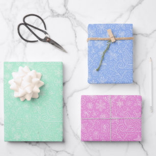 Pastel Colours Doodle Christmas Pattern Wrapping Paper Sheet