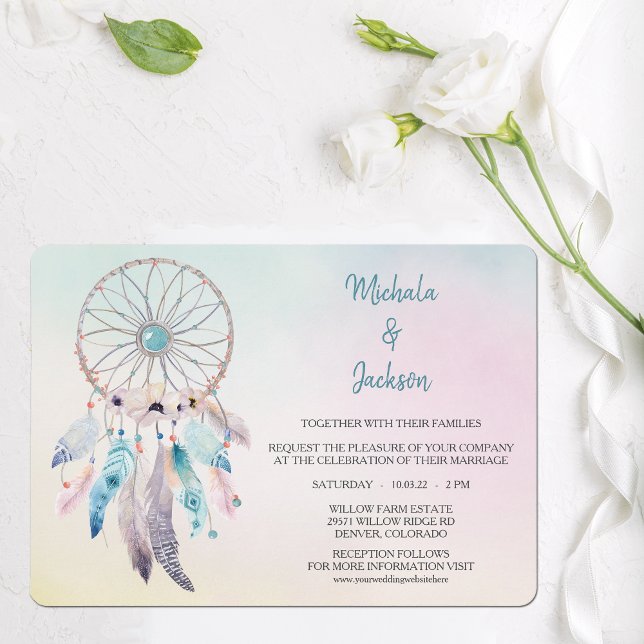 Pastel Colours Dreamcatcher Wedding Invitation (Creator Uploaded)