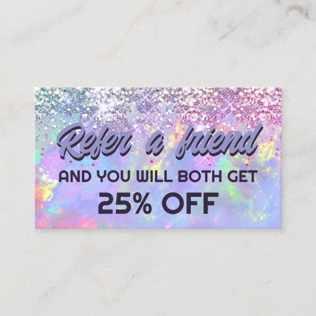 pastel colours faux glitter opal referral card (Front)