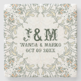 Pastel Colours Floral Frame Wedding Template Stone Coaster