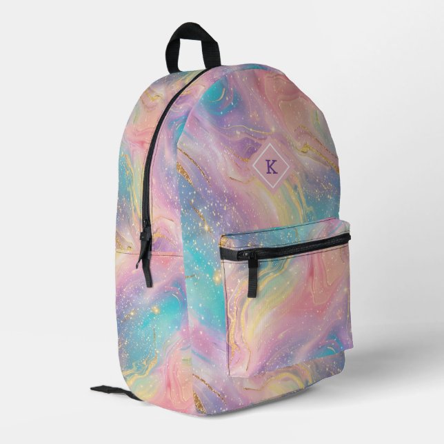 Pastel colours glittery pattern printed backpack (Back Corner Left)