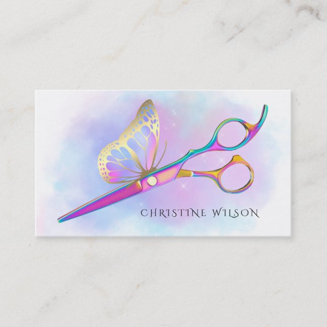 pastel colours hairstylist butterfly logo business card (Front)