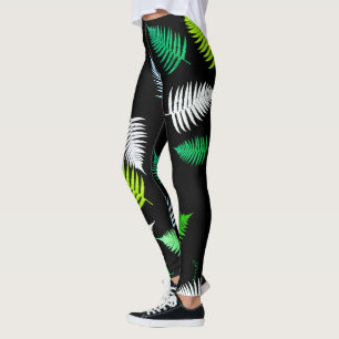 Pastel Colours Happy Green Fern Leaves Leggings