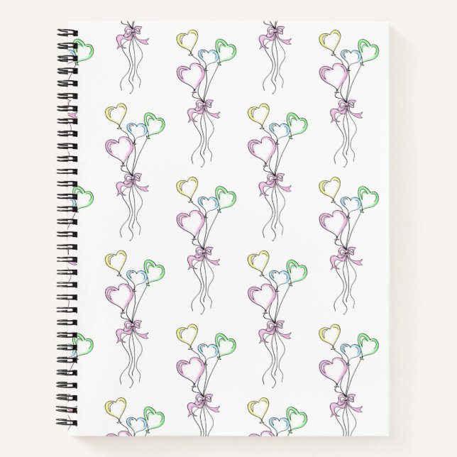 Pastel Colours Heart Balloons Notebook (Front)