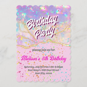 pastel colours ink marble girl Birthday Party Invitation