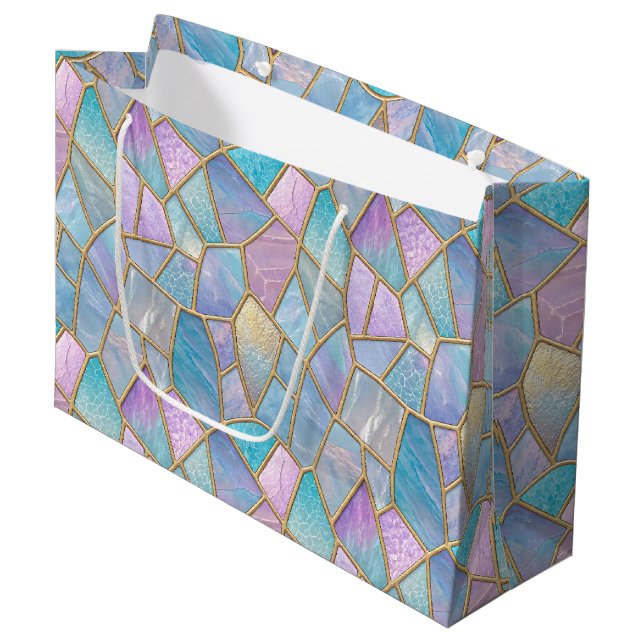 Pastel Colours Iridescent Stained Glass Pattern Large Gift Bag (Front Angled)