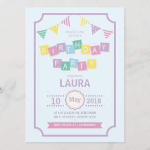 Pastel Colours Kids Birthday Party Invitation