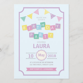 Pastel Colours Kids Birthday Party Invitation