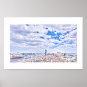 Pastel Colours Man Figure Beach Rocks Cape Poster