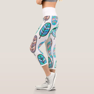 Pastel Colours Pale Turquoise Leaves Leggings