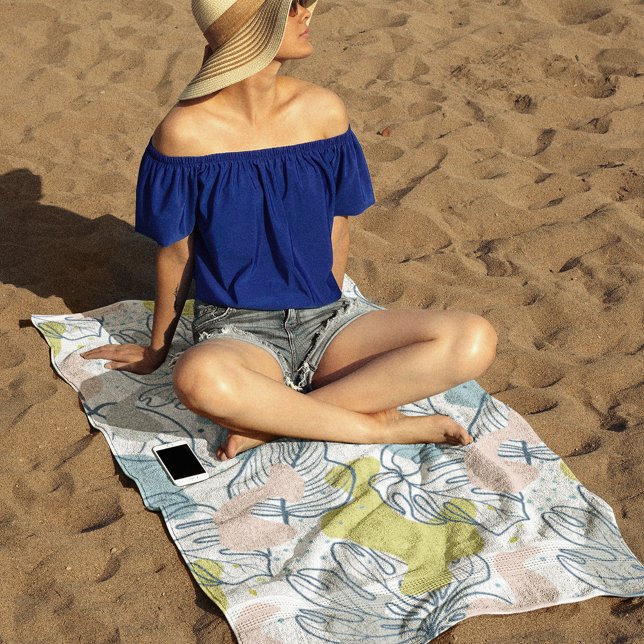 Pastel colours Palm leaves and organic shapes Beach Towel (Creator Uploaded)