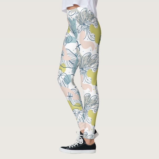 Pastel colours Palm leaves and organic shapes Leggings (Left)