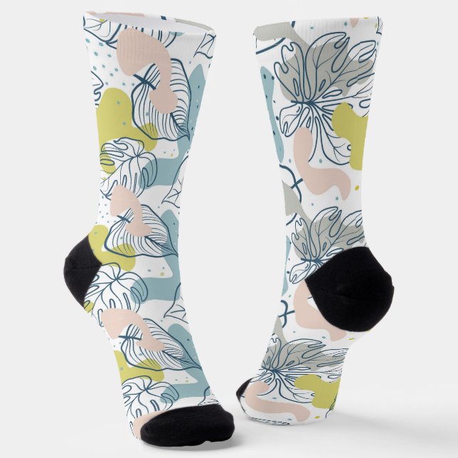 Pastel colours Palm leaves and organic shapes Socks (Angled)