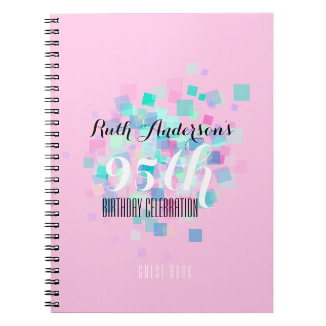Pastel Colours Pink 95th Birthday Party Guest Book (Front)