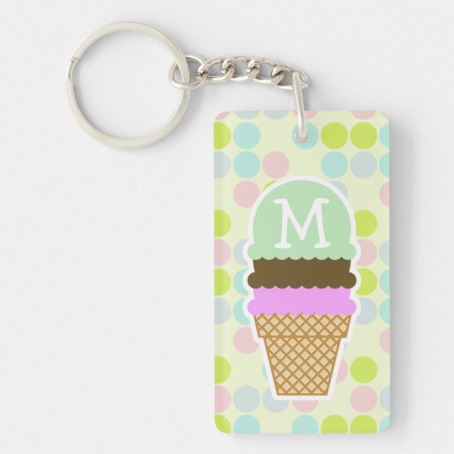 Pastel Colours, Polka Dot; Ice Cream Cone Key Ring (Front)