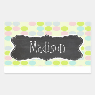 Pastel Colours, Polka Dot; Vintage Chalkboard Rectangular Sticker