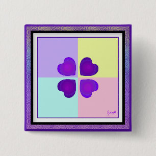 Pastel colours & purple hearts beating 15 cm square badge
