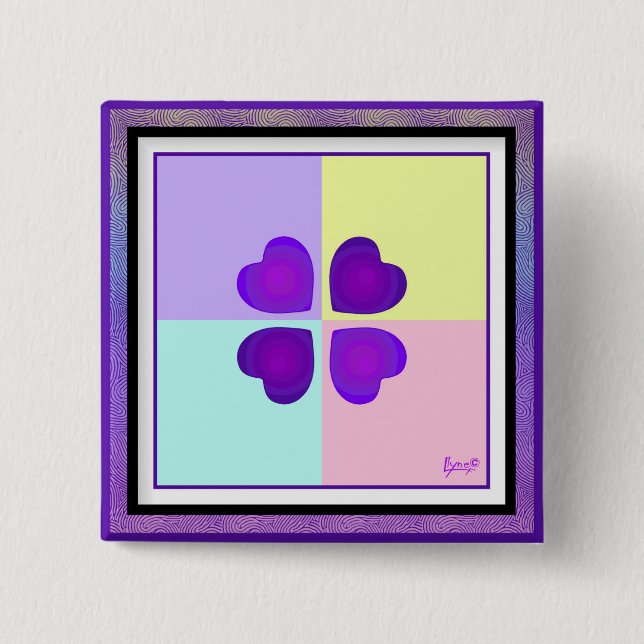 Pastel colours & purple hearts beating 15 cm square badge (Front)