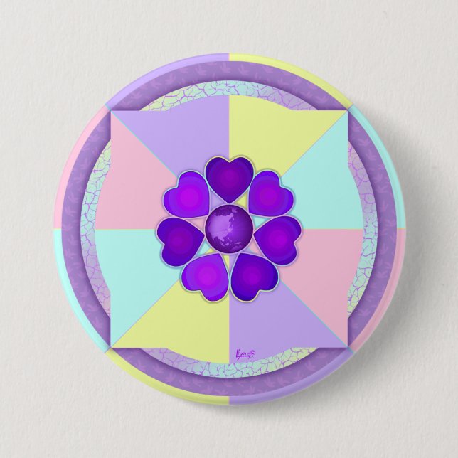 Pastel colours & purple hearts beating 7.5 cm round badge (Front)