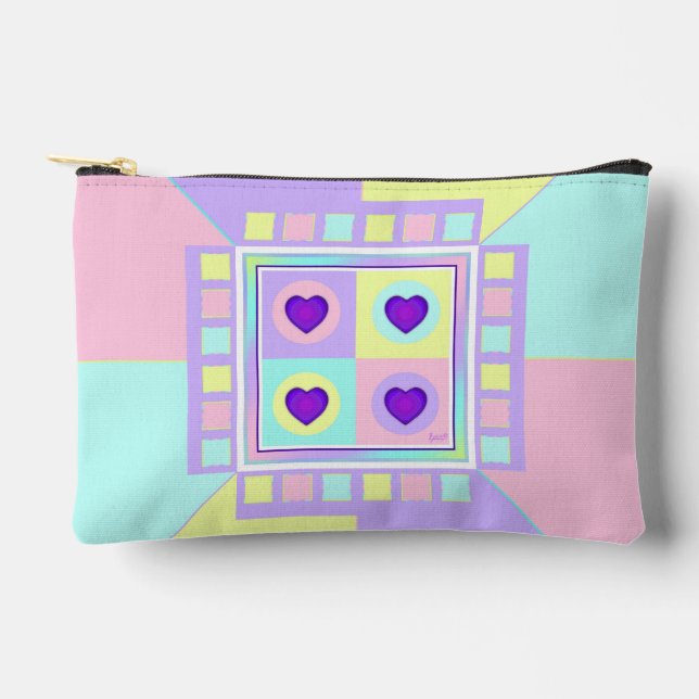 pastel colours & purple hearts beating accessory pouch (Front)