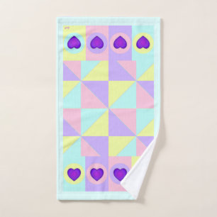 Pastel colours & purple hearts beating bath towel set