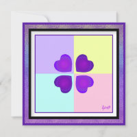 Pastel colours & purple hearts beating blank card