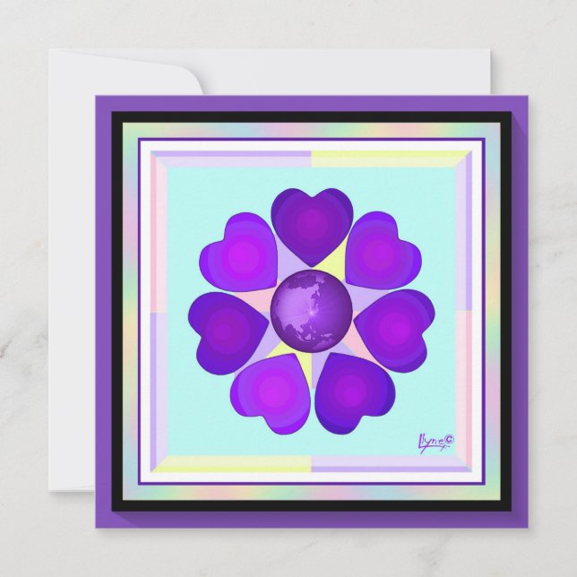 Pastel colours & purple hearts beating blank card (Front)