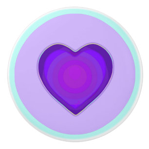 Pastel colours & purple hearts beating ceramic knob