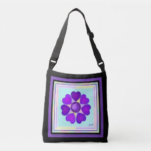 Pastel colours & purple hearts beating crossbody bag