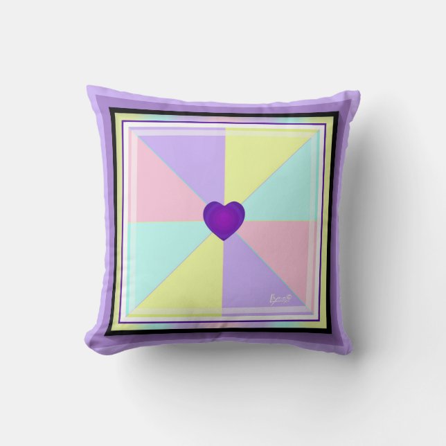 Pastel colours & purple hearts beating cushion (Front)