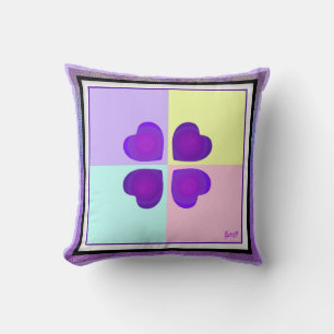 Pastel colours & purple hearts beating cushion