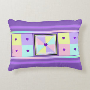 Pastel colours & purple hearts beating decorative cushion