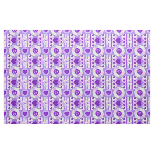 Pastel colours & purple hearts beating fabric (Fat Quarter)