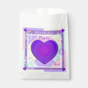 Pastel colours & purple hearts beating favour bags