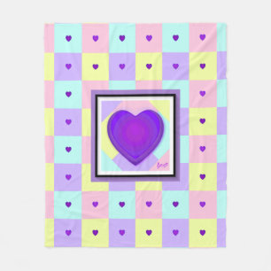 Pastel colours & purple hearts beating fleece blanket