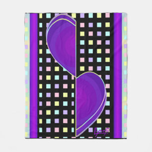Pastel colours & purple hearts beating fleece blanket