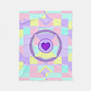Pastel colours & purple hearts beating fleece blanket