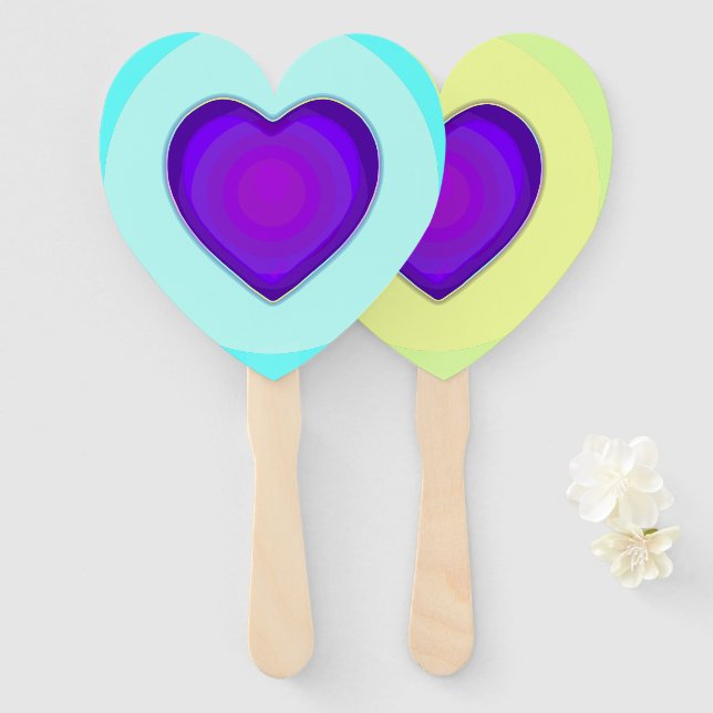 Pastel colours & purple hearts beating hand fan (Front and Back)