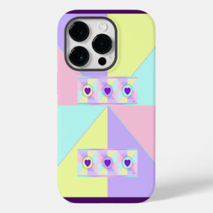Pastel colours & purple hearts beating iPhone 14 pro case