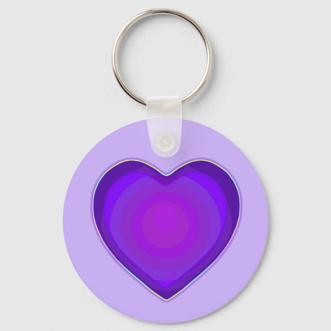 Pastel colours & purple hearts beating key ring (Front)