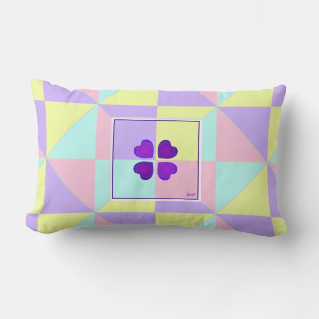 Pastel colours & purple hearts beating lumbar cushion (Front)