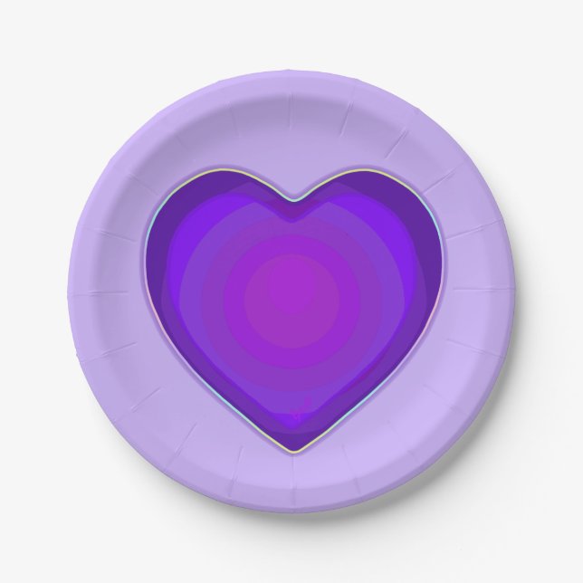 Pastel colours & purple hearts beating paper plate (Front)