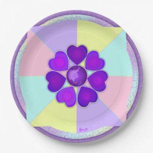 Pastel colours & purple hearts beating paper plate